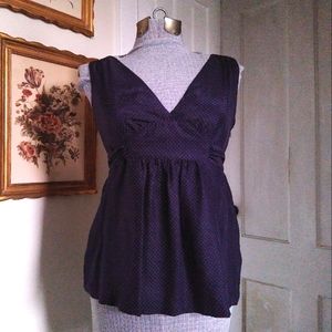 J. CREW Navy Blue and Tan Polka Dots Sleeveless Blouse